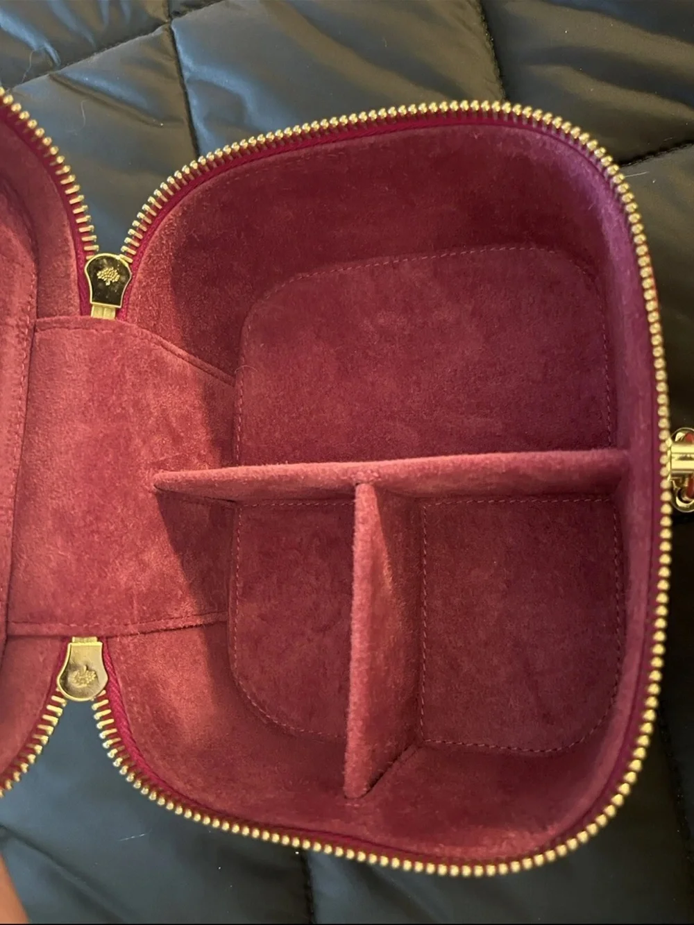 Mulberry Pink Leather Top-Handle Jewelry Case with Gold Hardware
